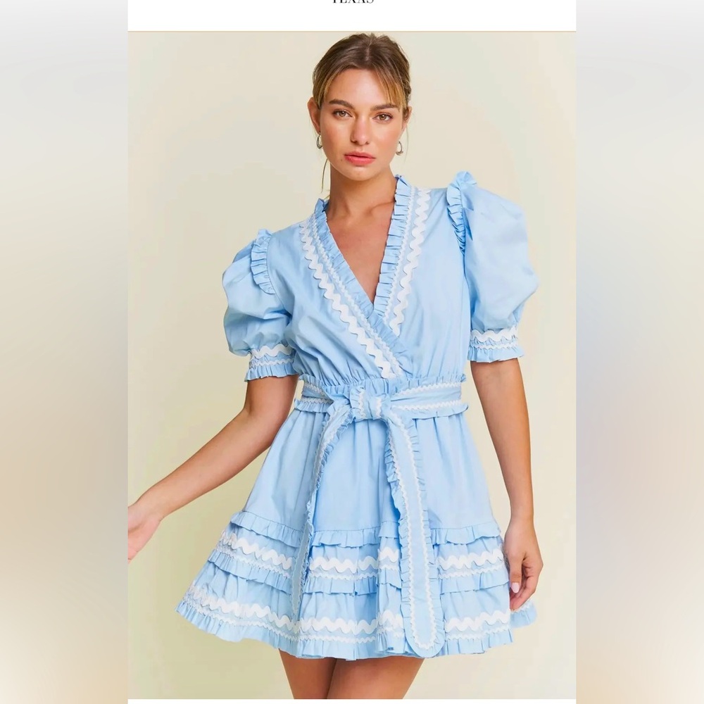 Light Blue Ruffle Wrap Mini Dress